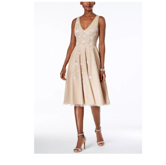 NWT! Adrianna Papell Embellished Tea-Length Dress [‎ SZ 10 ] - Picture 2 of 7